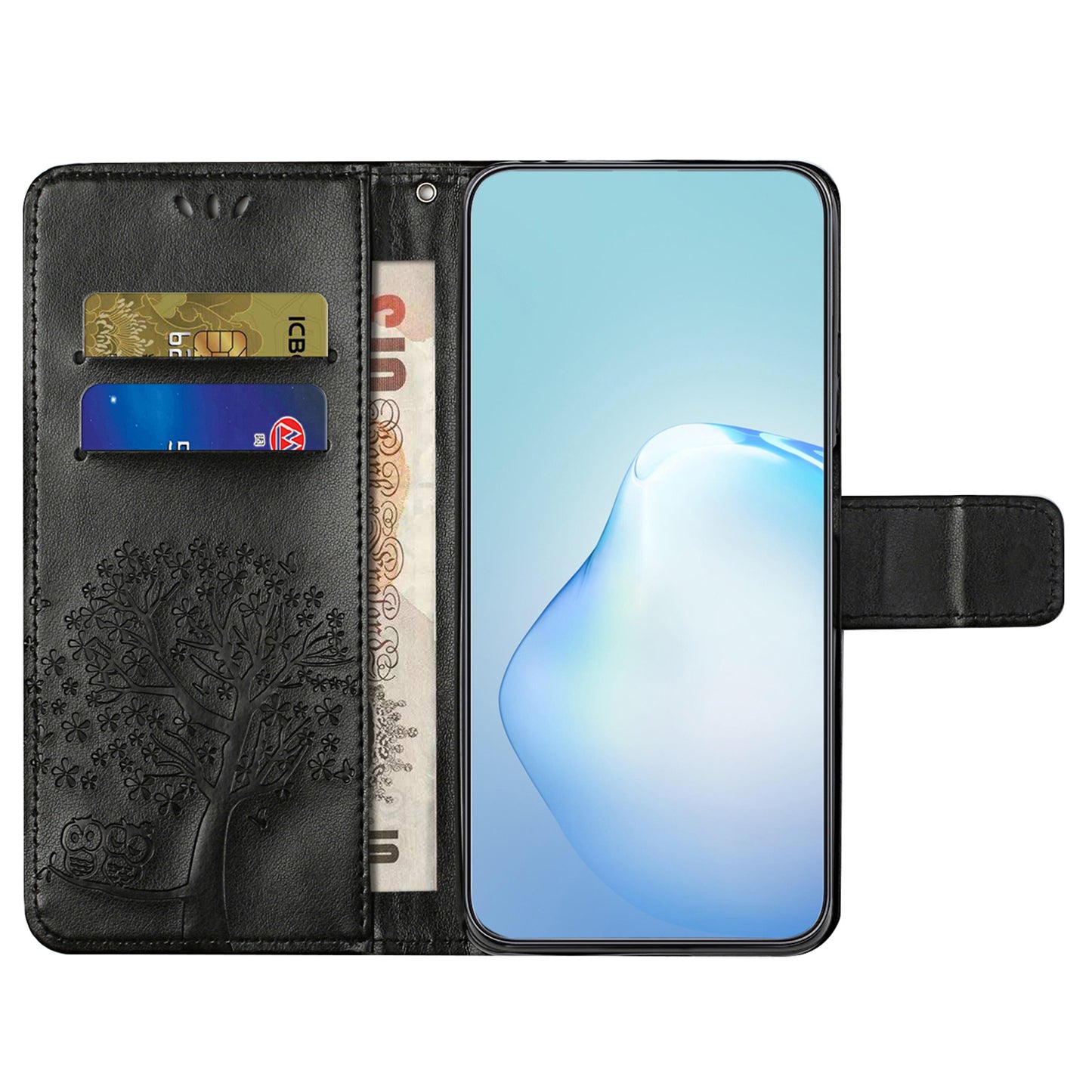 For Motorola Moto G54 5G Cover Owl Tree Imprinted PU Leather Wallet Phone Case