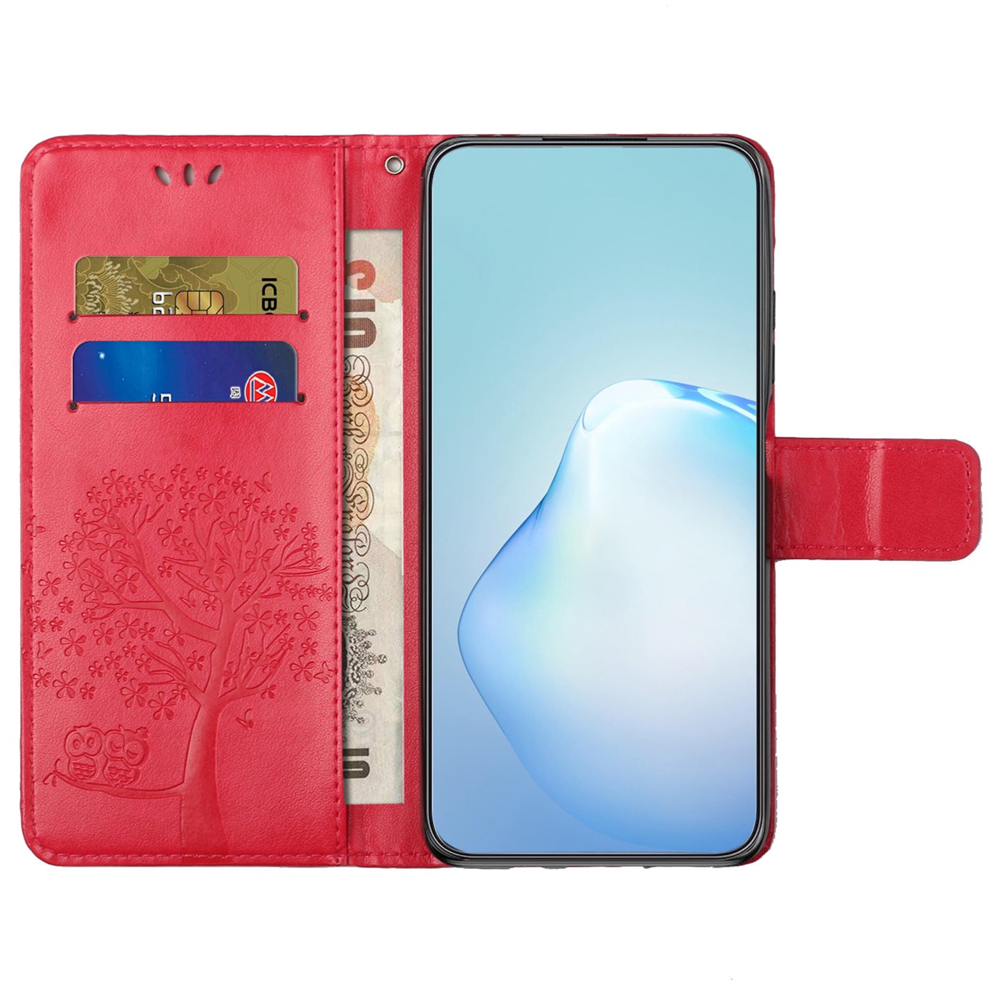For Motorola Moto G54 5G Cover Owl Tree Imprinted PU Leather Wallet Phone Case