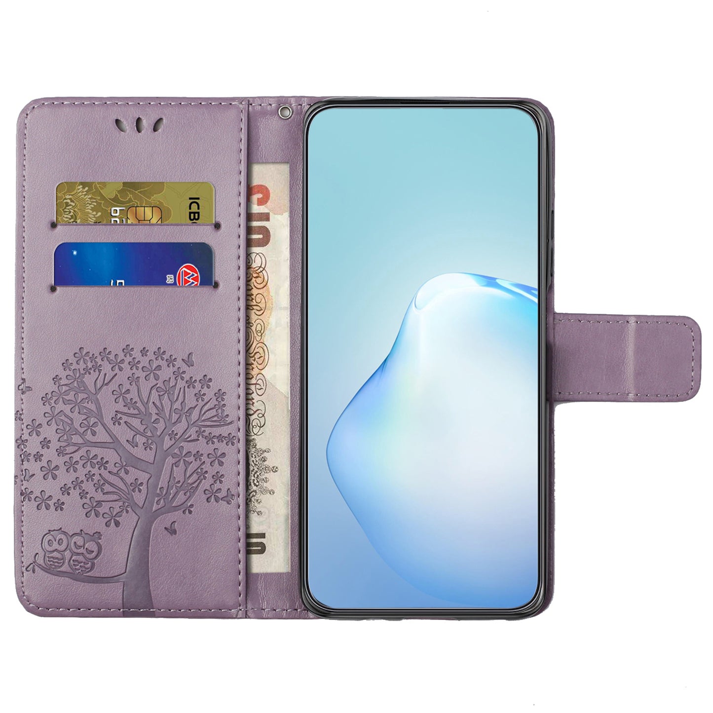 For Motorola Moto G54 5G Cover Owl Tree Imprinted PU Leather Wallet Phone Case