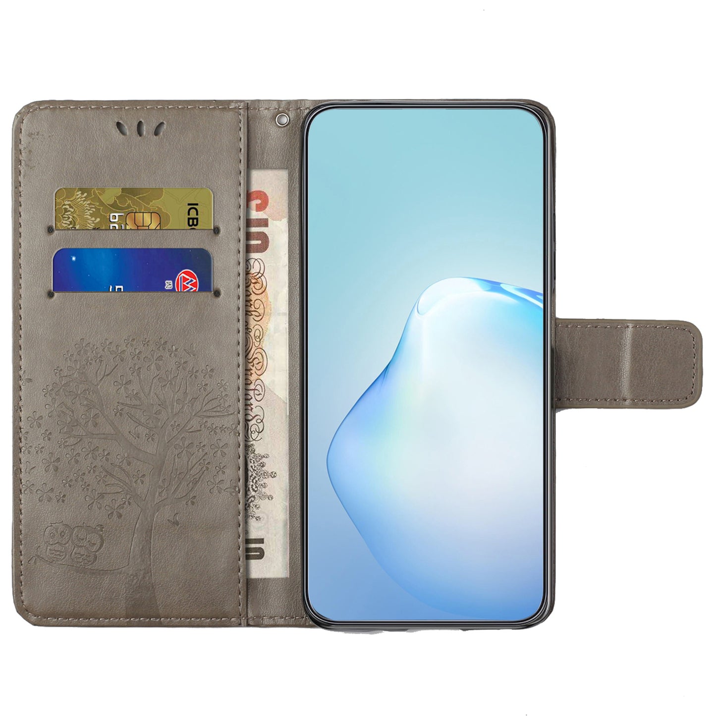 For Motorola Moto G54 5G Cover Owl Tree Imprinted PU Leather Wallet Phone Case