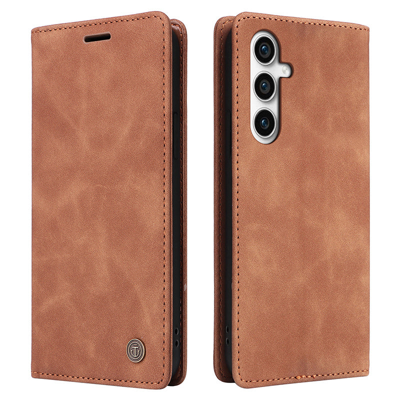 006 Series For Samsung Galaxy S23 FE Case Sucker Closure PU Leather Phone Stand Cover