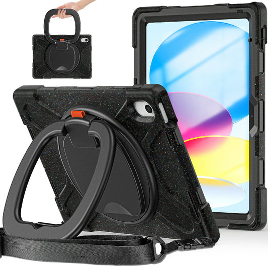 For iPad 10.9 (2022) Rotary Kickstand Tablet Case PC + Silicone Anti-drop Cover with Shoulder Strap