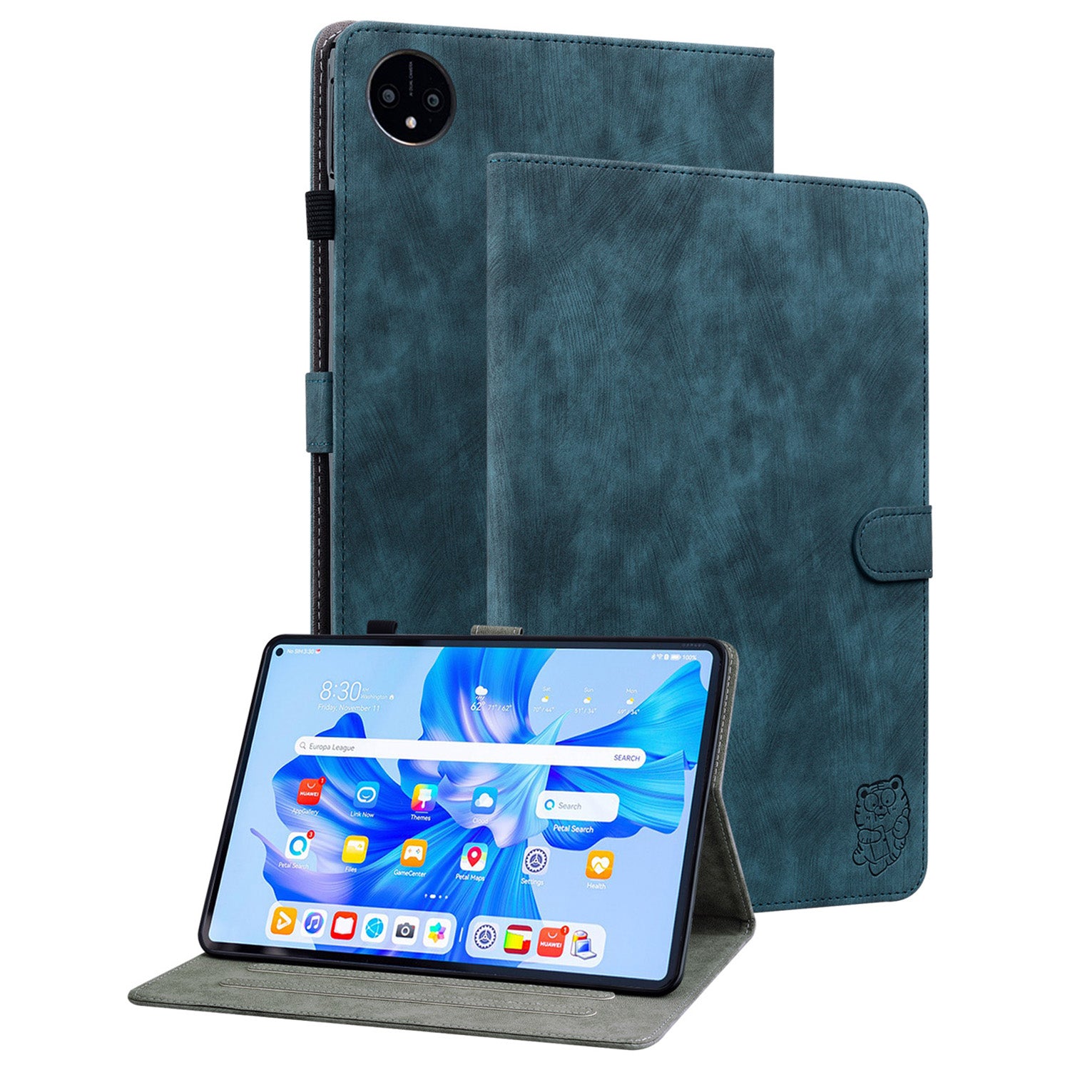For Huawei MatePad Pro 11 (2022) PU Leather Stand Case Imprinted Cute Tiger Pattern Anti-drop Flip Tablet Cover with Card Holder