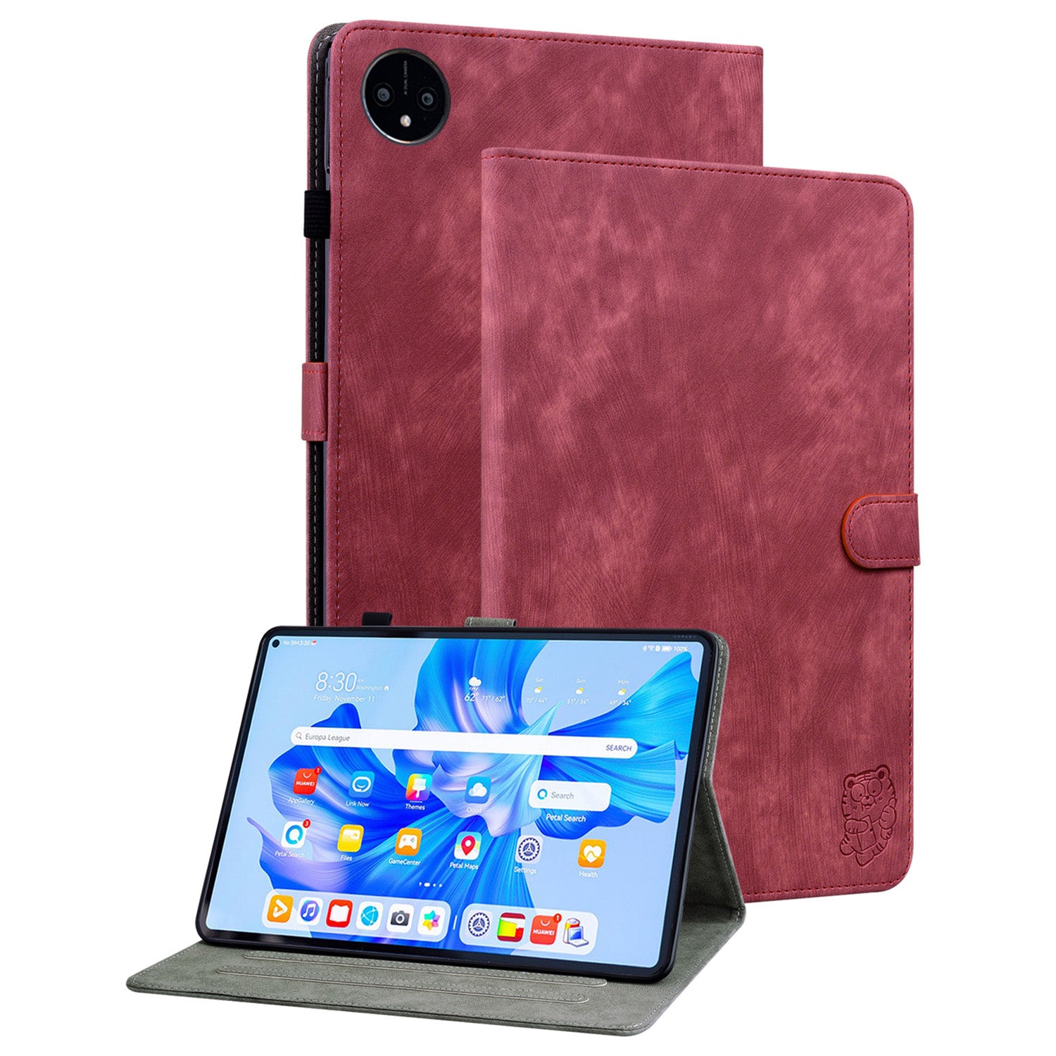 For Huawei MatePad Pro 11 (2022) PU Leather Stand Case Imprinted Cute Tiger Pattern Anti-drop Flip Tablet Cover with Card Holder