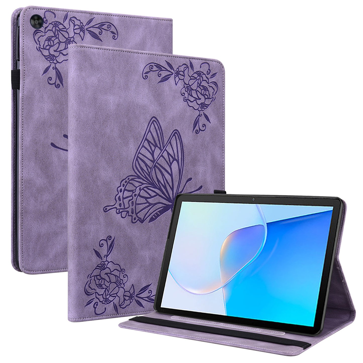 For Huawei MatePad SE 10.4 inch Flip Cover, Butterfly Flower Imprinted PU Leather Card Holder Stand Tablet Case with Pencil Holder