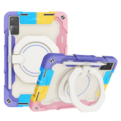 For Xiaomi Redmi Pad 10.6-inch Shock-absorbing Silicone+PC Protective Case Rotating Handle-Kickstand Tablet Cover with Pencil Holder and Shoulder Strap