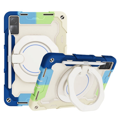 For Xiaomi Redmi Pad 10.6-inch Shock-absorbing Silicone+PC Protective Case Rotating Handle-Kickstand Tablet Cover with Pencil Holder and Shoulder Strap