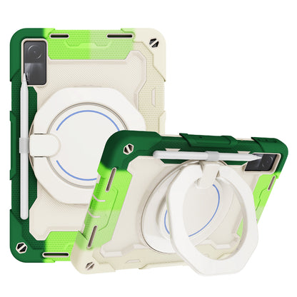 For Xiaomi Redmi Pad 10.6-inch Shock-absorbing Silicone+PC Protective Case Rotating Handle-Kickstand Tablet Cover with Pencil Holder and Shoulder Strap