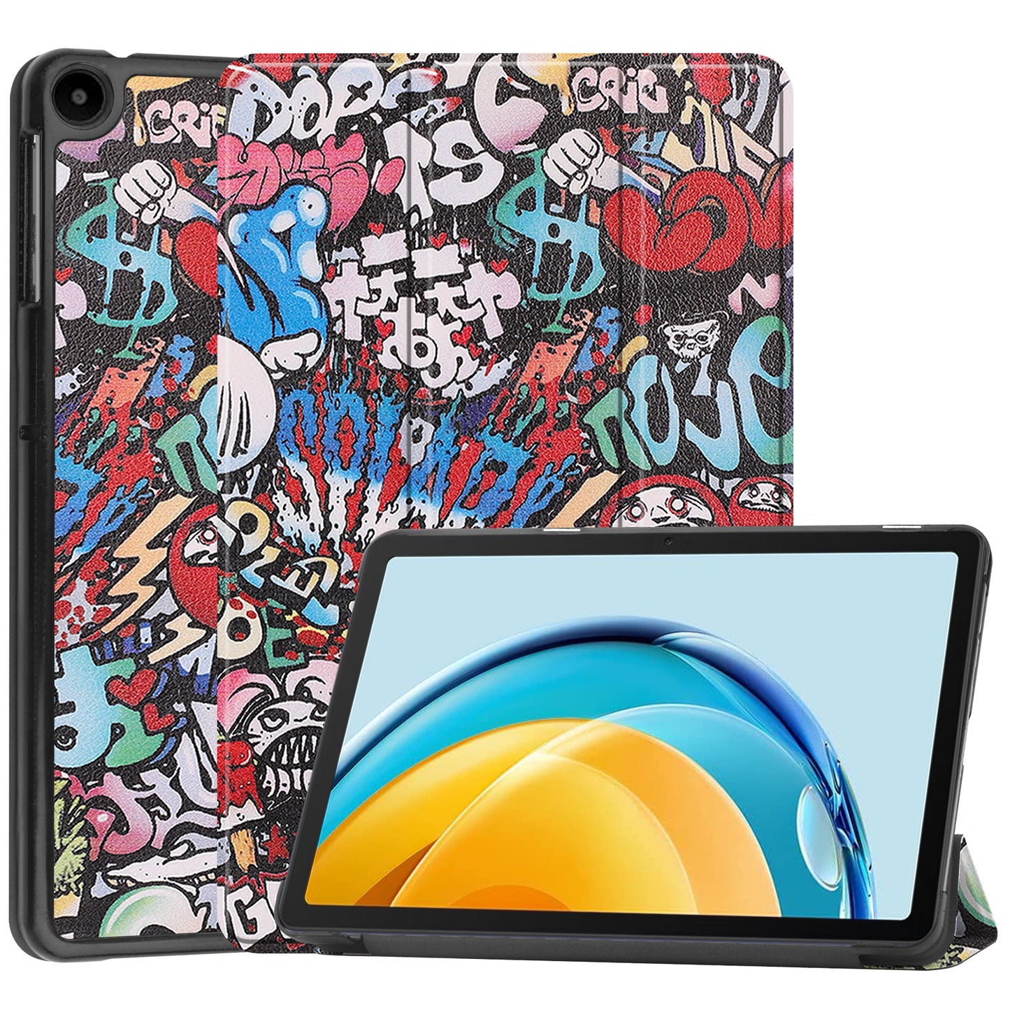 For Huawei MatePad SE 10.4-inch Trifold Stand Auto Sleep / Wake Tablet Cover Pattern Printing PU Leather Folio Anti-scratch Tablet Case