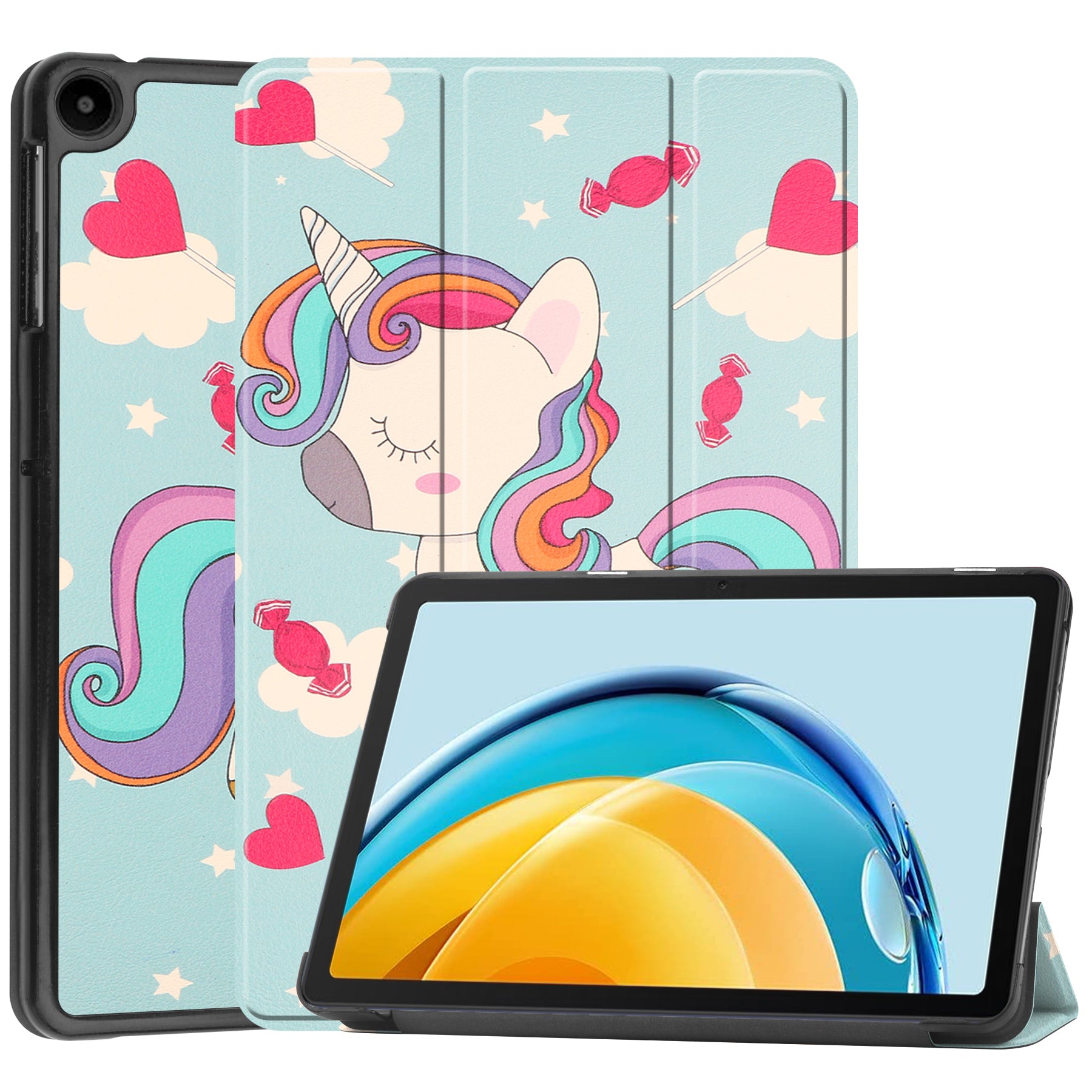 For Huawei MatePad SE 10.4-inch Trifold Stand Auto Sleep / Wake Tablet Cover Pattern Printing PU Leather Folio Anti-scratch Tablet Case