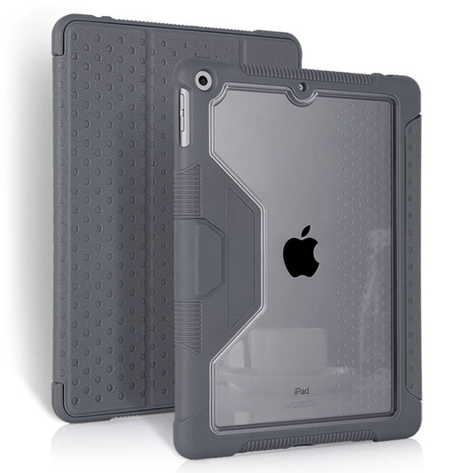 Leather Case for iPad 10.2 (2021) / (2019) / (2020), Tri-fold Stand Pen Slot TPU + PC Transparent Tablet Case
