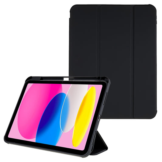 Skin Touch Tri-fold Stand Tablet Case for iPad 10.9 (2022) PU Leather TPU Acrylic Clear Cover with Auto Wake / Sleep