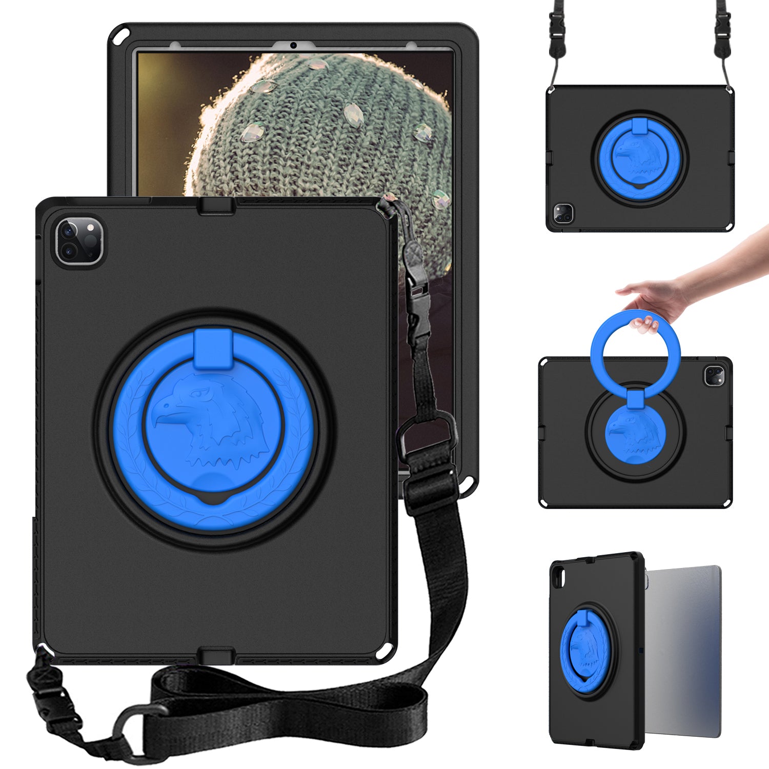 For iPad Pro 12.9 (2022) / (2021) / (2020) / (2018) Hard EVA Case with Shoulder Strap, Screen Film, Tablet Cover