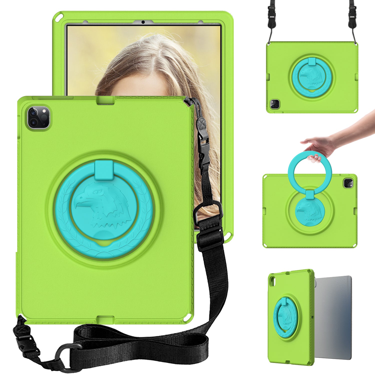 For iPad Pro 12.9 (2022) / (2021) / (2020) / (2018) Hard EVA Case with Shoulder Strap, Screen Film, Tablet Cover