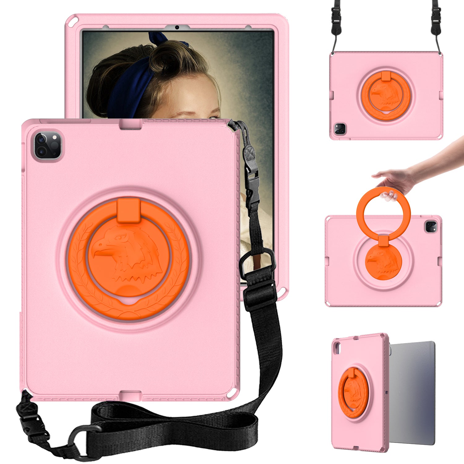For iPad Pro 12.9 (2022) / (2021) / (2020) / (2018) Hard EVA Case with Shoulder Strap, Screen Film, Tablet Cover