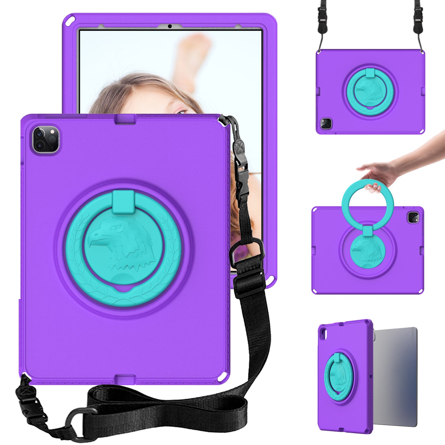 For iPad Pro 12.9 (2022) / (2021) / (2020) / (2018) Hard EVA Case with Shoulder Strap, Screen Film, Tablet Cover