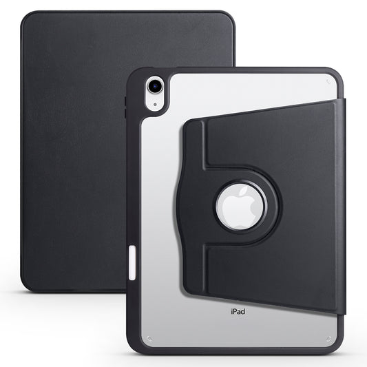 For iPad 10.9 (2022) PU Leather + Acrylic Tablet Case Rotary Kickstand Cover with Pen Holder