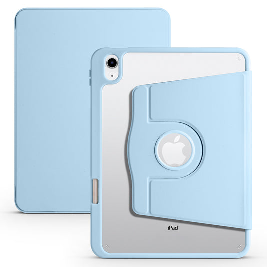 For iPad 10.9 (2022) PU Leather + Acrylic Tablet Case Rotary Kickstand Cover with Pen Holder