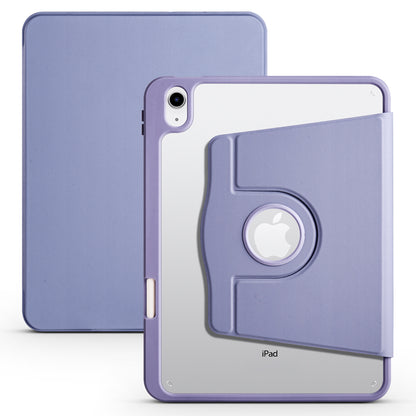 For iPad 10.9 (2022) PU Leather + Acrylic Tablet Case Rotary Kickstand Cover with Pen Holder