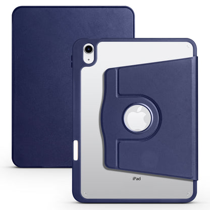 For iPad 10.9 (2022) PU Leather + Acrylic Tablet Case Rotary Kickstand Cover with Pen Holder