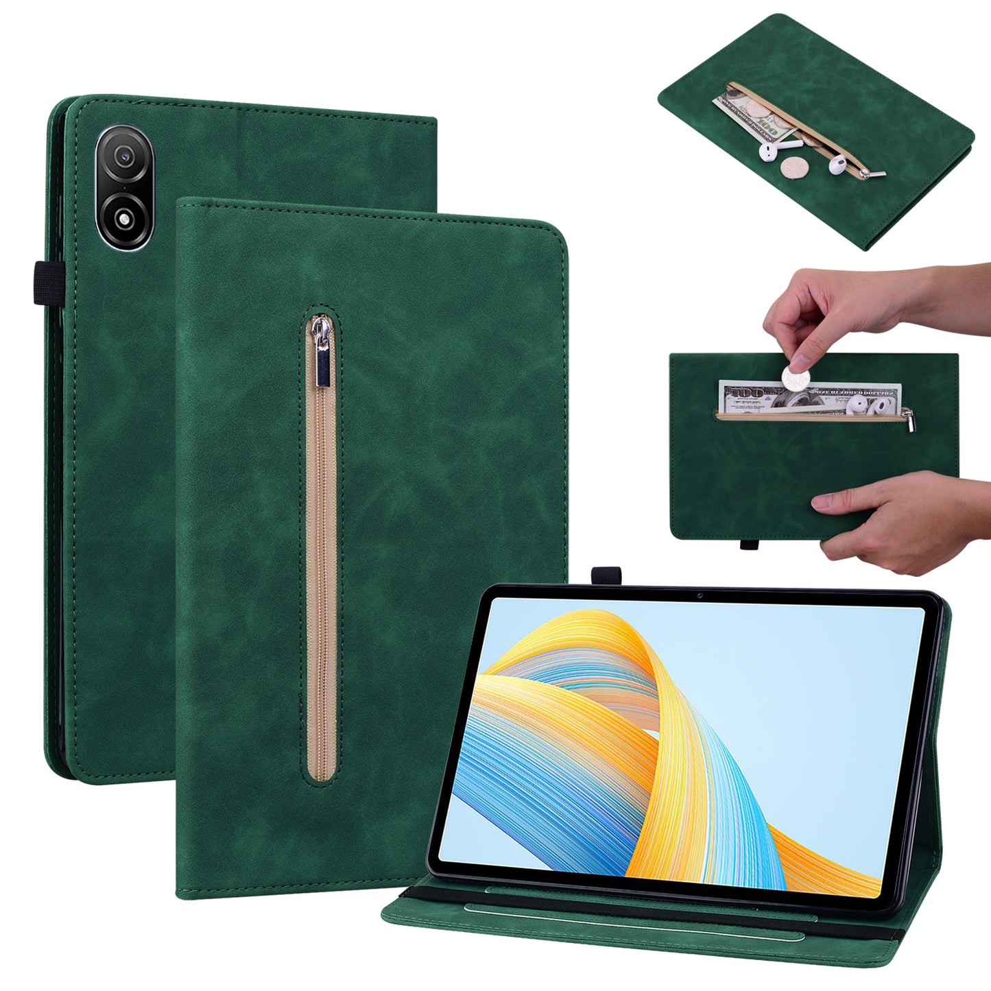 For Honor Pad V8 Pro PU Leather Stand Case Zipper Pocket Card Holder Tablet Cover with Auto Wake / Sleep
