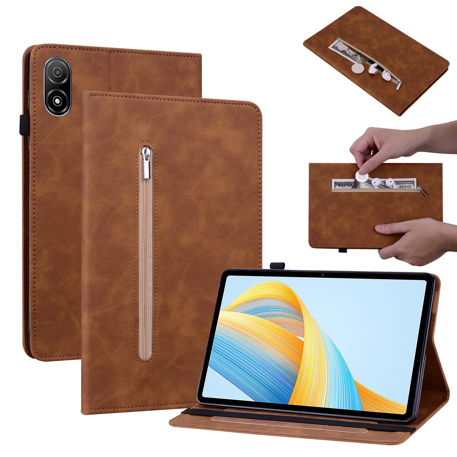 For Honor Pad V8 Pro PU Leather Stand Case Zipper Pocket Card Holder Tablet Cover with Auto Wake / Sleep