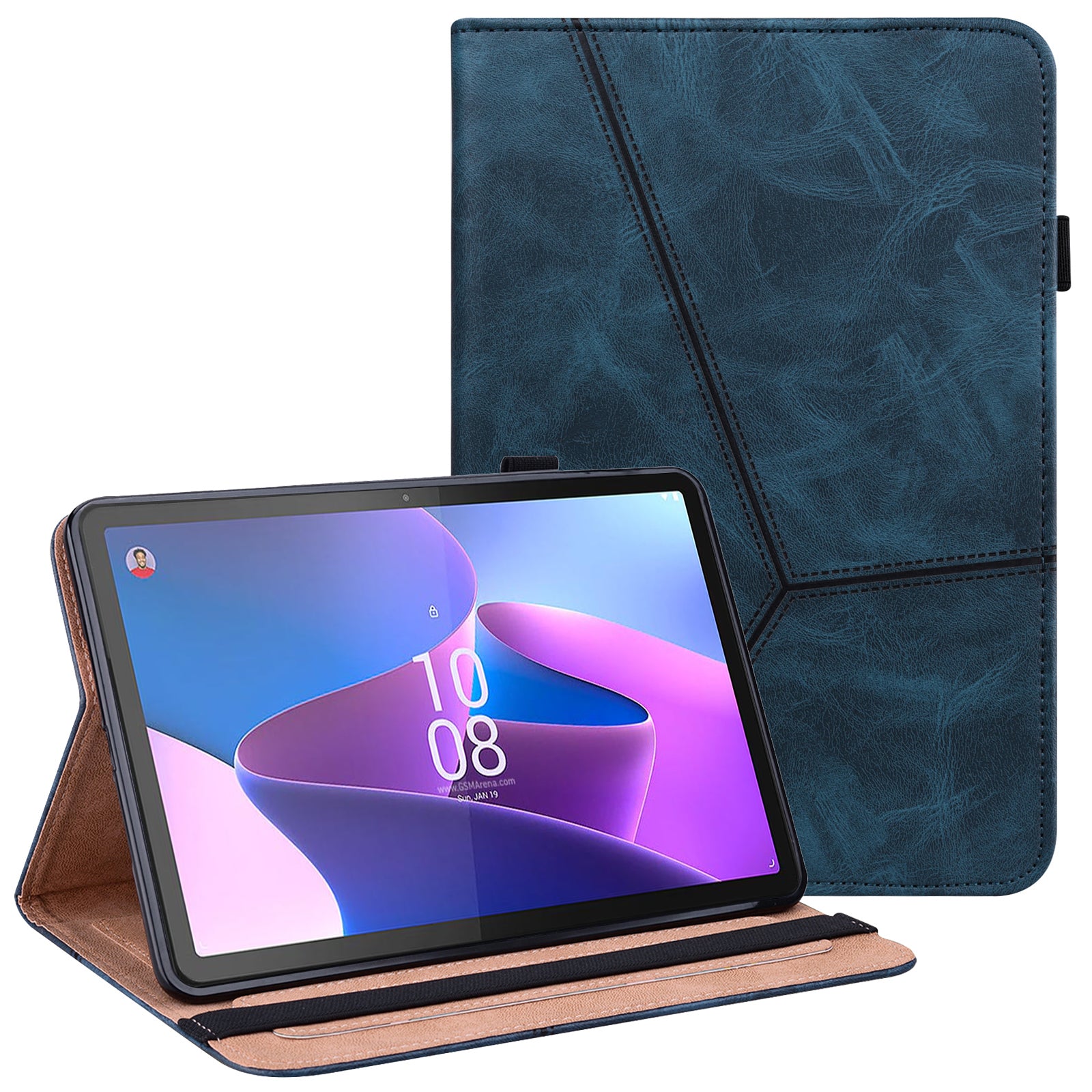 Tablet Case with Card Slots For Lenovo Tab P11 Gen 2 Line Imprinted Leather Protective Tablet Cover Stand