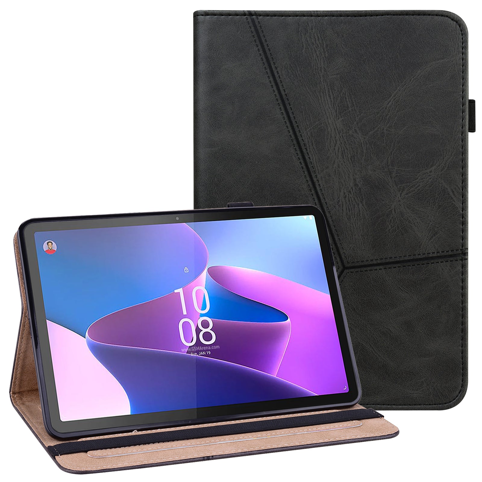 Tablet Case with Card Slots For Lenovo Tab P11 Gen 2 Line Imprinted Leather Protective Tablet Cover Stand