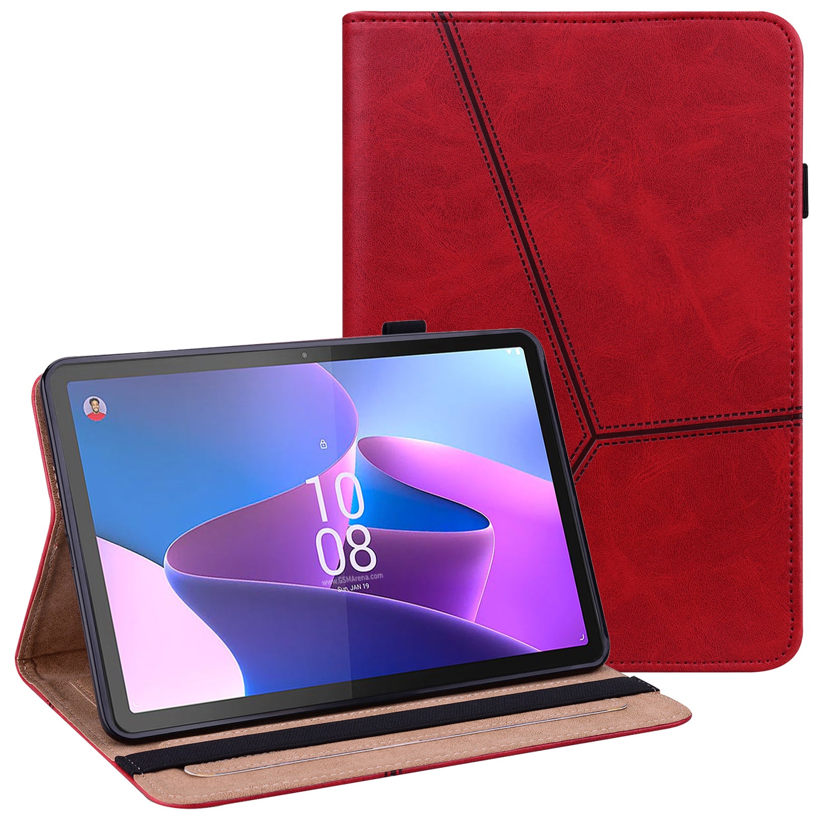 Tablet Case with Card Slots For Lenovo Tab P11 Gen 2 Line Imprinted Leather Protective Tablet Cover Stand