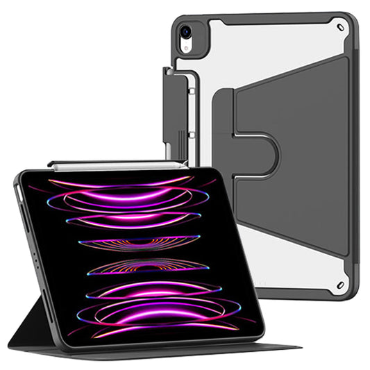 For iPad 10.9 (2022) Drawer Pen Slot Design Tablet PU Leather +Acrylic Stand Cover Detachable Anti-drop Case