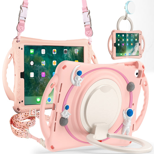For iPad 9.7-inch (2017) / (2018) / iPad Pro 9.7 inch (2016) / iPad Air (2013) / Air 2 Tablet Case Astronaut PC+Silicone Kickstand Cover with Lanyard