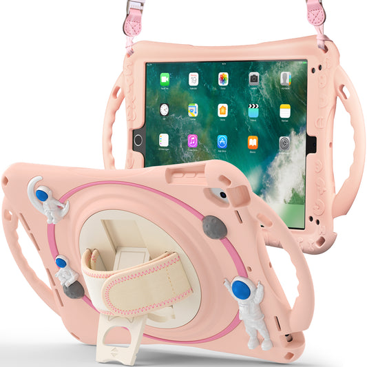For iPad 9.7-inch (2017) / (2018) / iPad Pro 9.7 inch (2016) / iPad Air (2013) / Air 2 Kickstand Tablet Case Astronaut PC+Silicone Cover with Hand Strap / Shoulder Strap