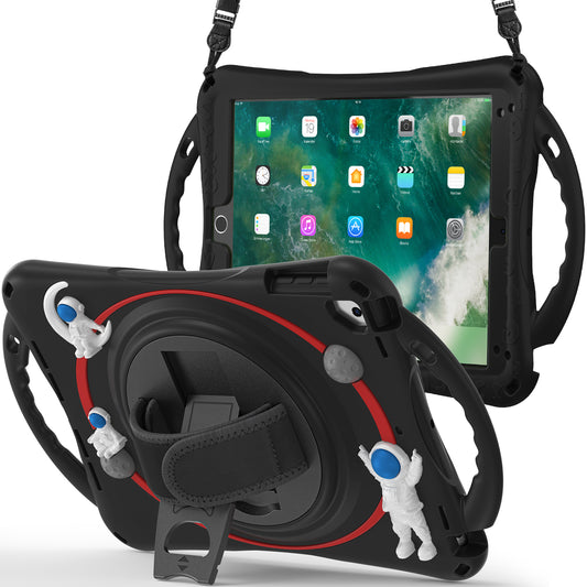 For iPad 9.7-inch (2017) / (2018) / iPad Pro 9.7 inch (2016) / iPad Air (2013) / Air 2 Kickstand Tablet Case Astronaut PC+Silicone Cover with Hand Strap / Shoulder Strap