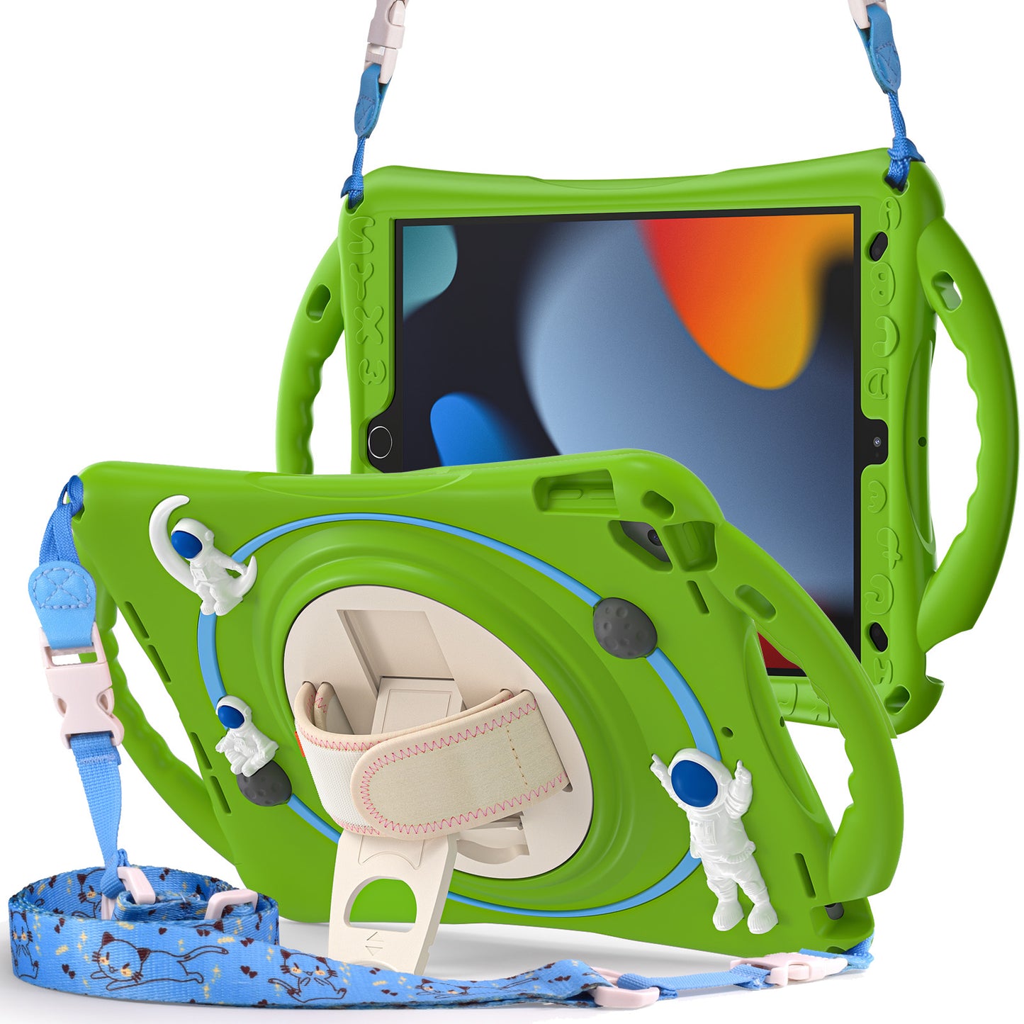 For iPad Pro 10.5-inch (2017) / iPad Air 10.5 inch (2019) / iPad 10.2 (2021) / (2020) / (2019) Tablet Case Astronaut PC+Silicone Kickstand Cover with Hand Strap / Shoulder Strap