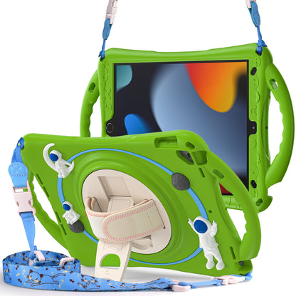 For iPad Pro 10.5-inch (2017) / iPad Air 10.5 inch (2019) / iPad 10.2 (2021) / (2020) / (2019) Tablet Case Astronaut PC+Silicone Kickstand Cover with Hand Strap / Shoulder Strap