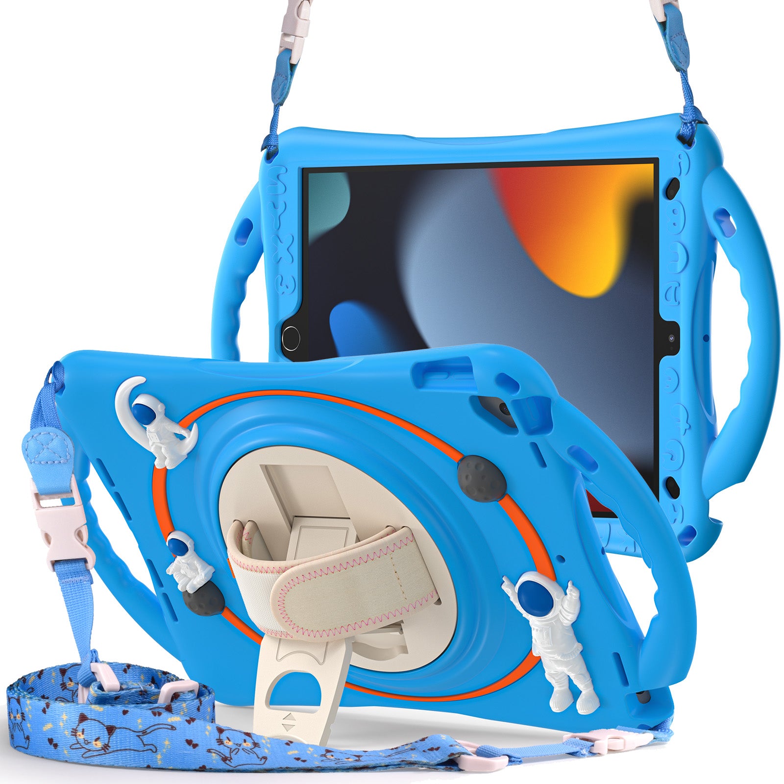 For iPad Pro 10.5-inch (2017) / iPad Air 10.5 inch (2019) / iPad 10.2 (2021) / (2020) / (2019) Tablet Case Astronaut PC+Silicone Kickstand Cover with Hand Strap / Shoulder Strap