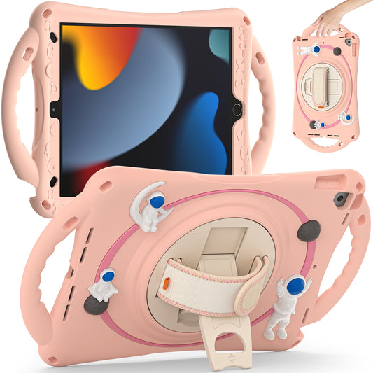 For iPad Pro 10.5-inch (2017) / iPad Air 10.5 inch (2019) / iPad 10.2 (2021) / (2020) / (2019) Kickstand Tablet Case PC+Silicone Astronaut Cute Hand Strap Cover