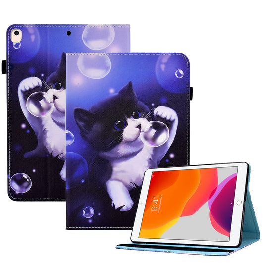 For iPad 10.2 (2021) / (2020) / (2019) Pattern Printing Tablet Case PU Leather Stand Elastic Band Protective Cover