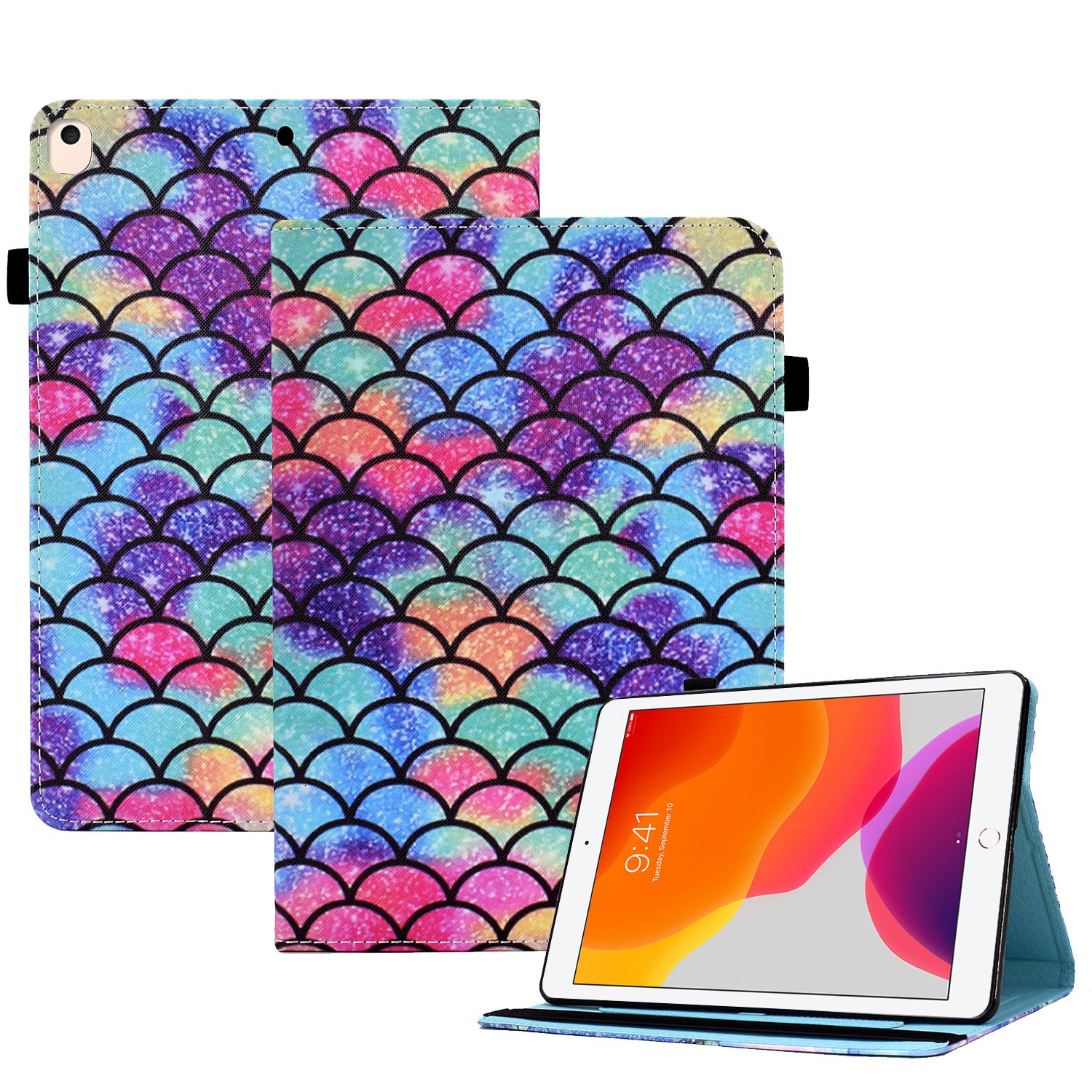 For iPad 10.2 (2021) / (2020) / (2019) Pattern Printing Tablet Case PU Leather Stand Elastic Band Protective Cover