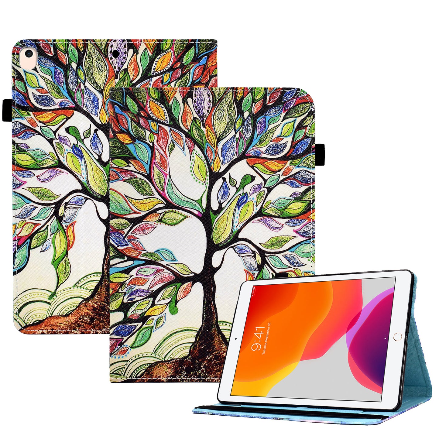 For iPad 10.2 (2021) / (2020) / (2019) Pattern Printing Tablet Case PU Leather Stand Elastic Band Protective Cover