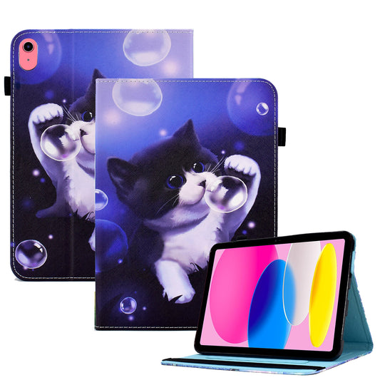 For iPad 10.9 (2022) PU Leather Folding Stand Cover Pattern Printing Elastic Band Tablet Case with Card Holder