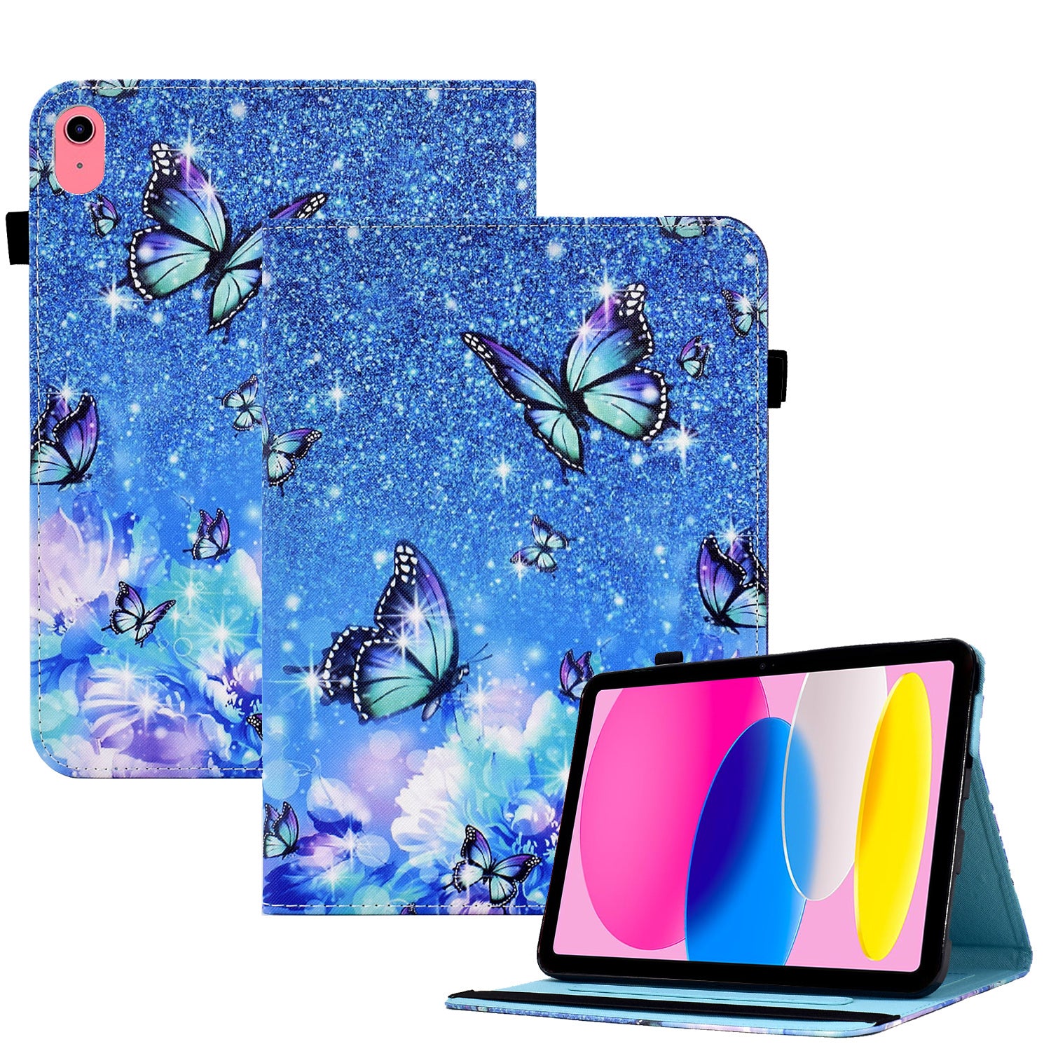 For iPad 10.9 (2022) PU Leather Folding Stand Cover Pattern Printing Elastic Band Tablet Case with Card Holder