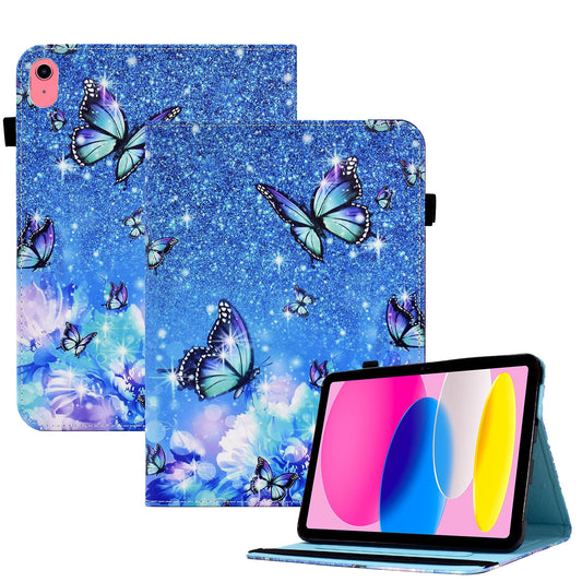 For iPad 10.9 (2022) PU Leather Folding Stand Cover Pattern Printing Elastic Band Tablet Case with Card Holder