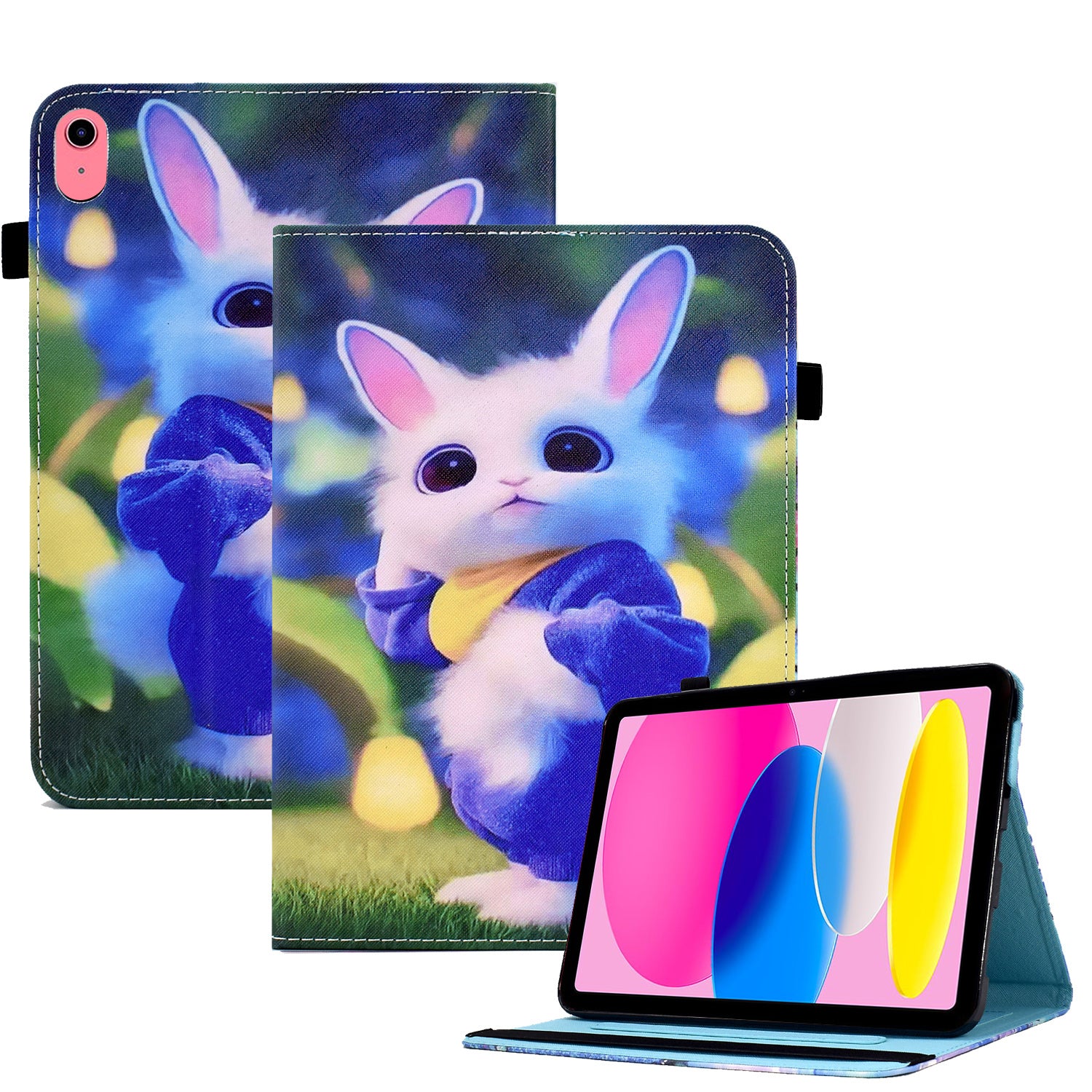 For iPad 10.9 (2022) PU Leather Folding Stand Cover Pattern Printing Elastic Band Tablet Case with Card Holder