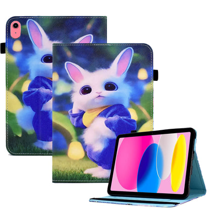 For iPad 10.9 (2022) PU Leather Folding Stand Cover Pattern Printing Elastic Band Tablet Case with Card Holder