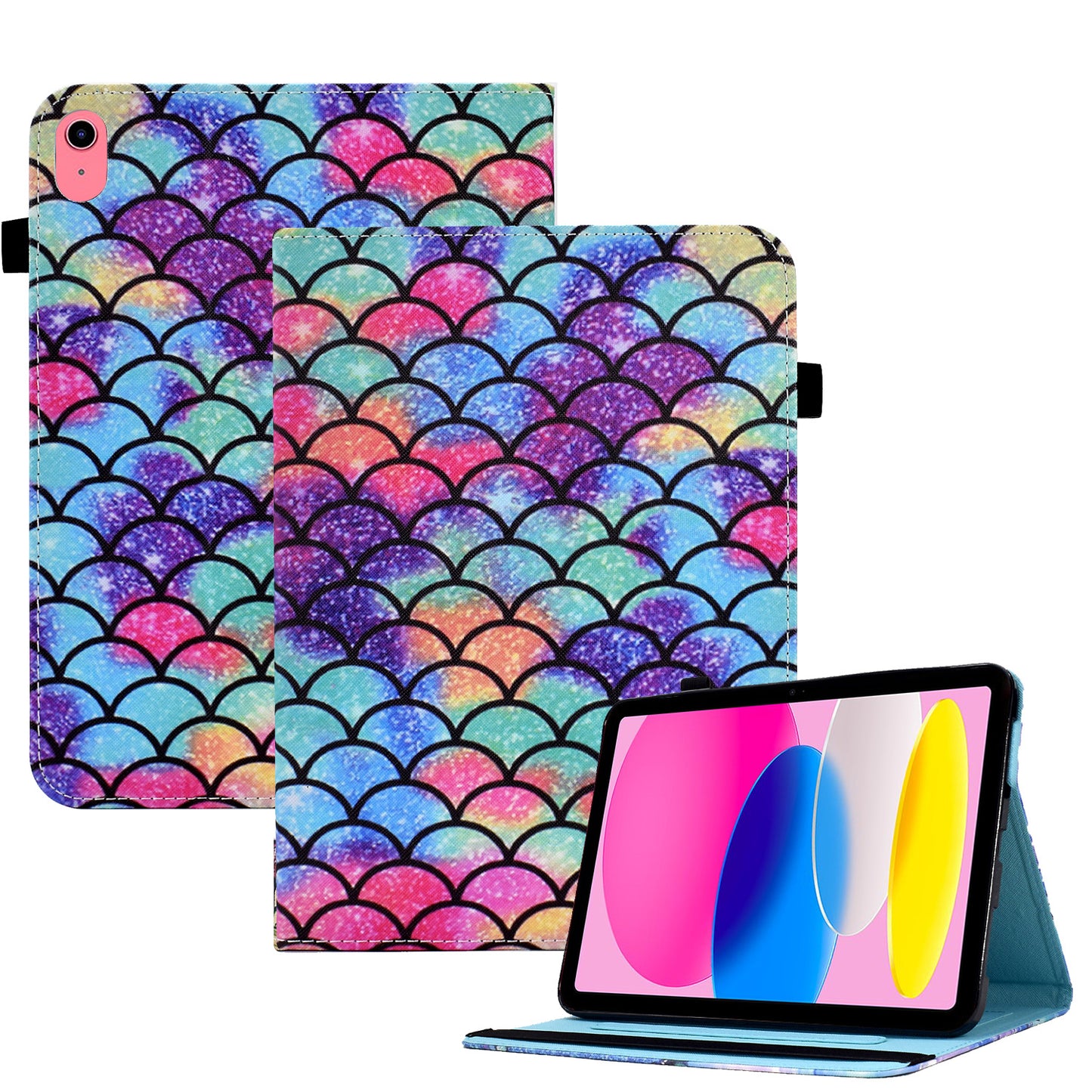 For iPad 10.9 (2022) PU Leather Folding Stand Cover Pattern Printing Elastic Band Tablet Case with Card Holder