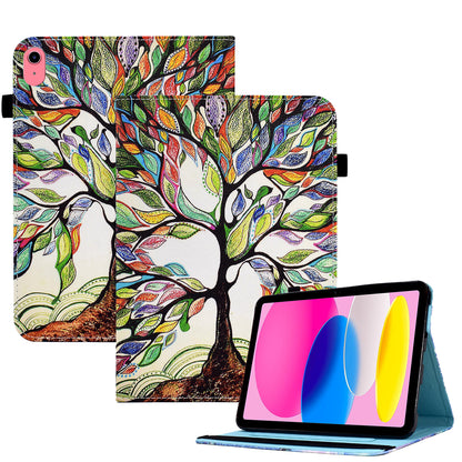 For iPad 10.9 (2022) PU Leather Folding Stand Cover Pattern Printing Elastic Band Tablet Case with Card Holder