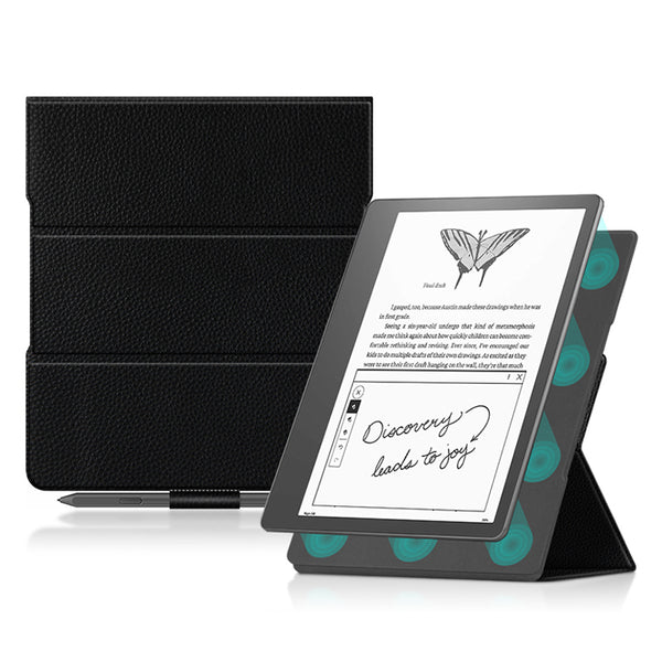 For Amazon Kindle Scribe Genuine Cow Leather E-reader Case Stand Magnetic Protective Cover