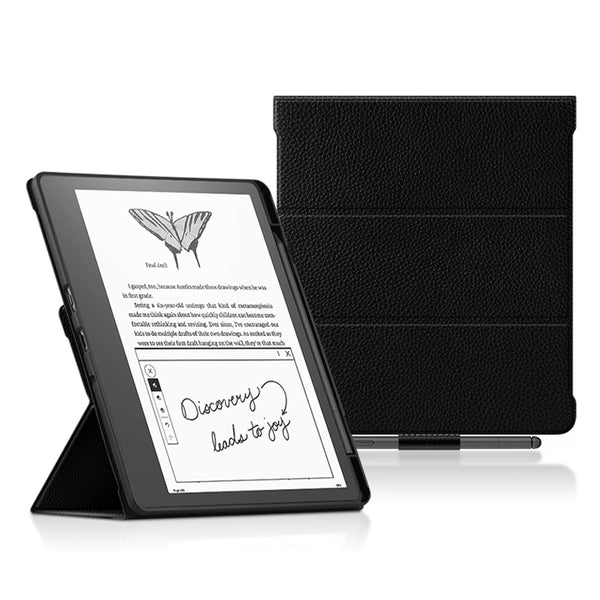 For Amazon Kindle Scribe Cowhide Leather Case Pen Loop Holder Foldable Stand E-reader Cover
