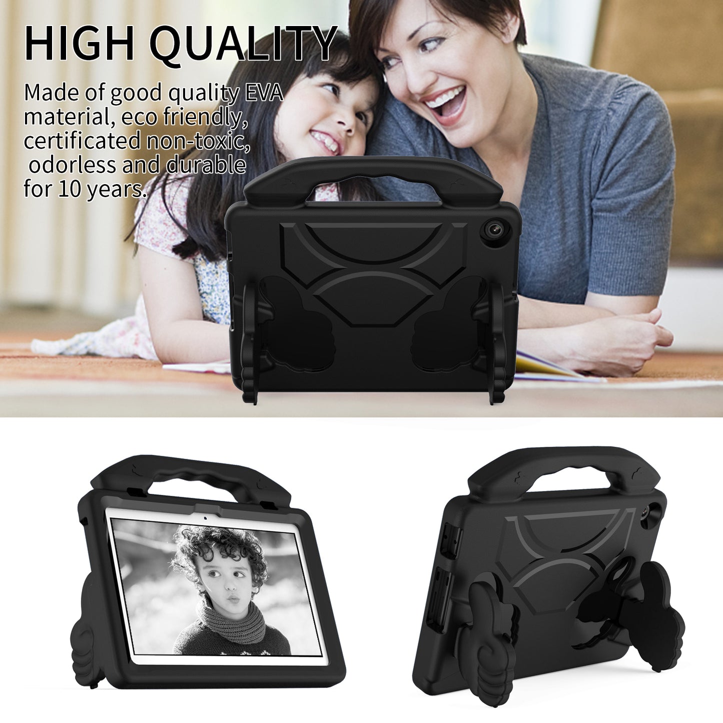 For Lenovo Tab M10 (Gen 3) EVA Tablet Case Foldable Thumb Kickstand Handle Grip Tablet Cover